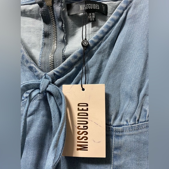Missguided Blue Tie Front Milkmaid Denim Mini Dress size US 6 in blue - Picture 4 of 6